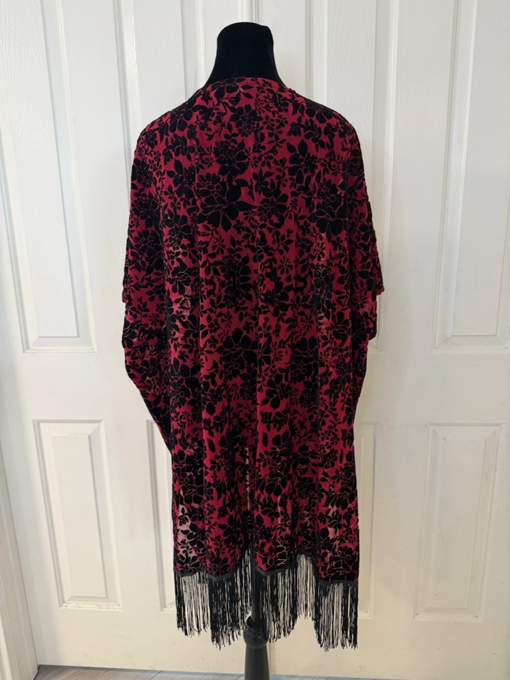 Velvet Burnout Cardigan Black Red One Size Fringe Victorian Whimsigoth Grunge